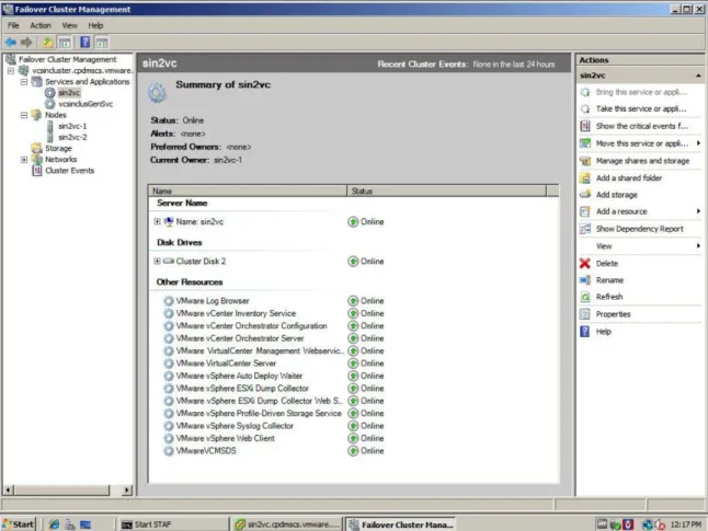 Figure 7. WSFC Cluster Services Configuration for vCenter