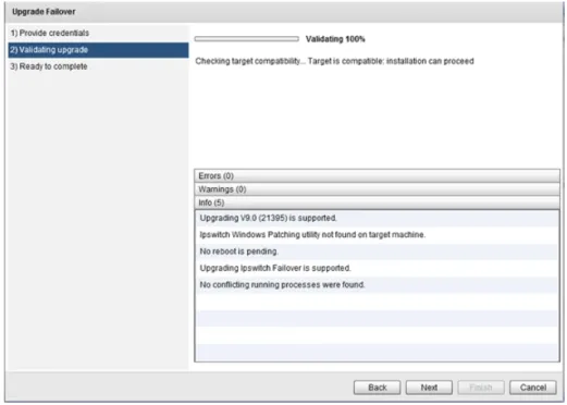 Figure 14: Validating upgrade page 4. Once validation is complete, click Next.