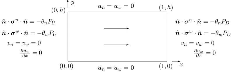 Figure 9: The two-dimensional domain, outward-pointing normal ˆn and associated boundary condi-tions