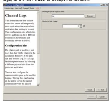 Figure 10: Configure Server Wizard - Logs Tab