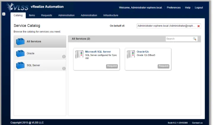 Figure	  6:	  vRA	  Service	  Catalog	   	  