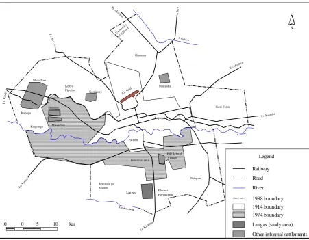 Figure 1.  Key informal settlements and boundary extensions in Eldoret Town (Source: Ochieng [13]) 