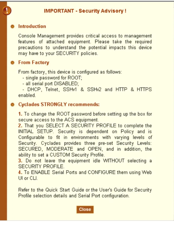 Figure 1-1: Security Advisory