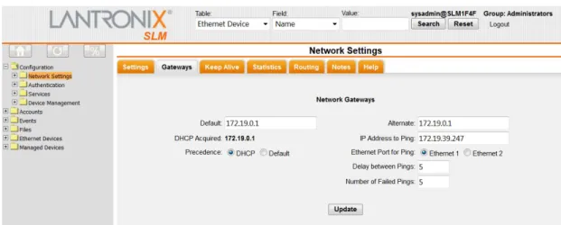 Figure 3-7  Network Settings - Gateways Tab