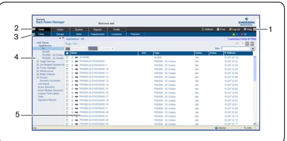 Figure 4.1: Example EmersonRack Power Manager Explorer Window Areas