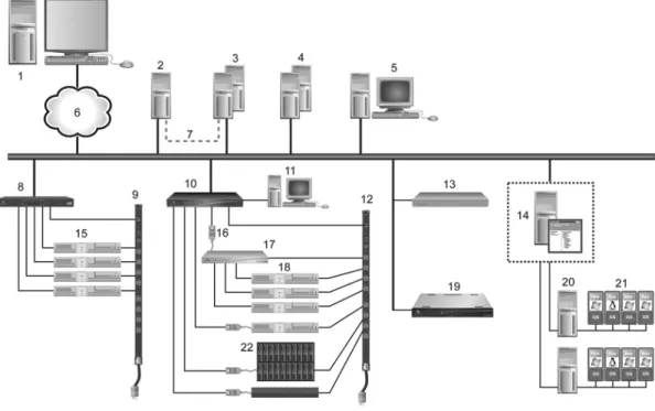 Figure 1.1 illustrates an example system configuration using the DSView 3 management software