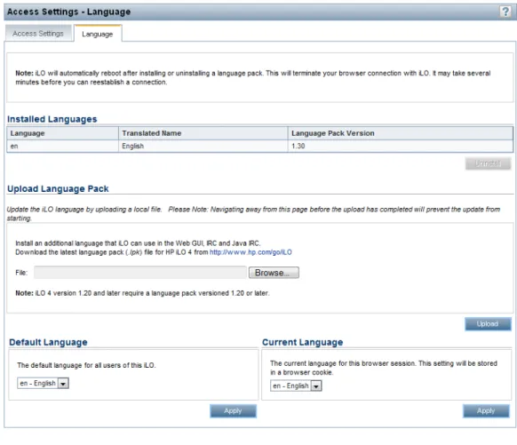 Figure 7 Access Settings – Language page