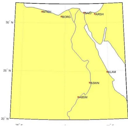 Figure 3.  Distribution of regional GPS stations of Egypt 