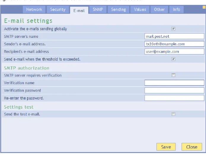 Fig. 11 – Email configuration tab 