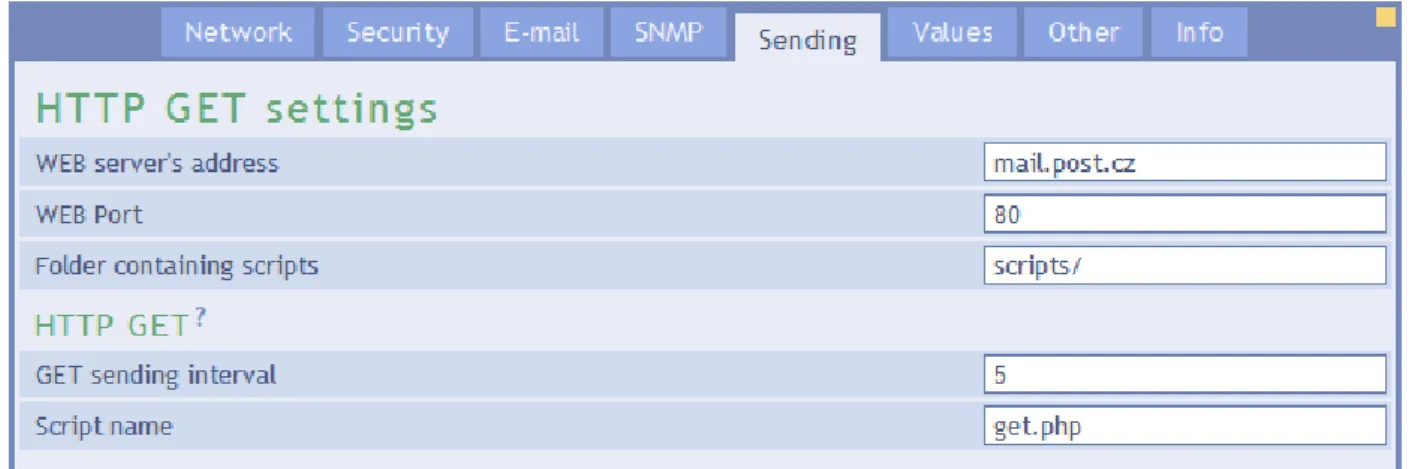 Fig. 13 – Configuration tab for sending values via HTTP protocol 