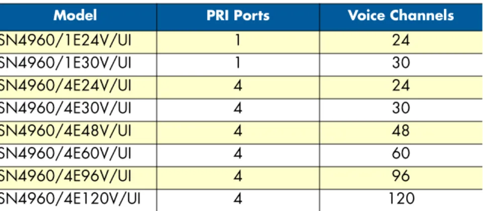 Table 2. SmartNode 4960 PRI Ports and Voice Channels