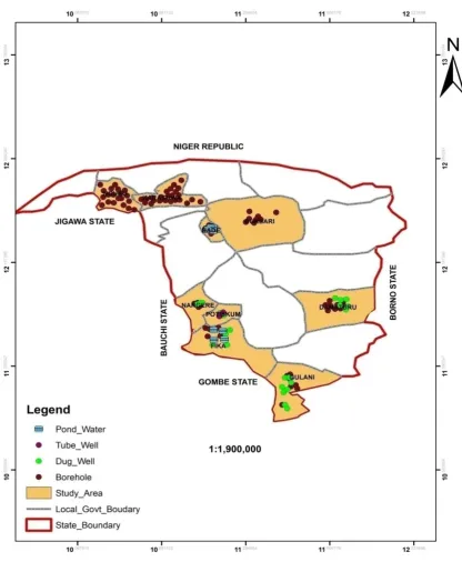Figure 3.  Location Map of Study area showing Water sampling points 