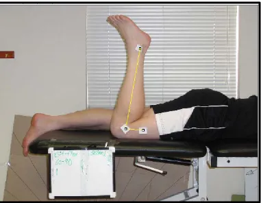 Figure 5. Typical set up and measurement of knee joint angle for Prone Condition JPS measurement