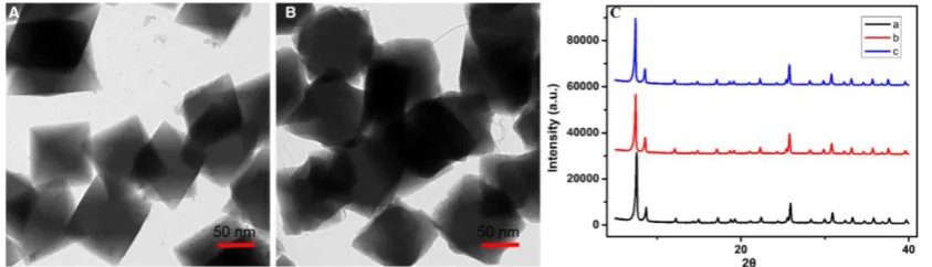 Figure 3. Morphology and structure of TMPyP4-G4-sgc8-NMOFs. (A) TEM image of TMPyP4-G4-sgc8-NMOFs