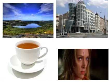 Fig 1: query image of each class namely landscape, building, coffee cup, face. 
