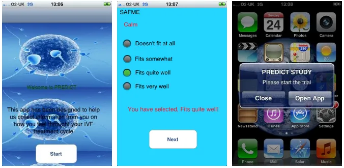 Fig. 3. Screenshots of the iPhone IVF Native App 
