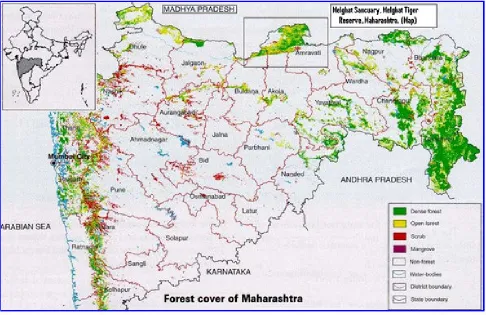 Figure 1.1 Position of Melghat Tiger Reserve, Maharashtra, India indicated by rectangle 