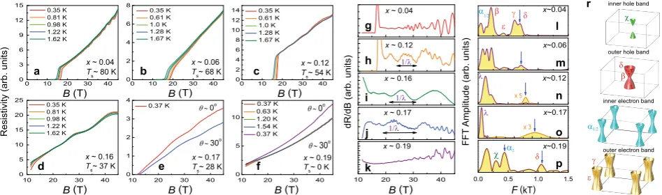 Fig. 1Quantum oscillations in superconducting single crystals of FeSesignalwith their positions indicated by vertical arrows.1−xSx