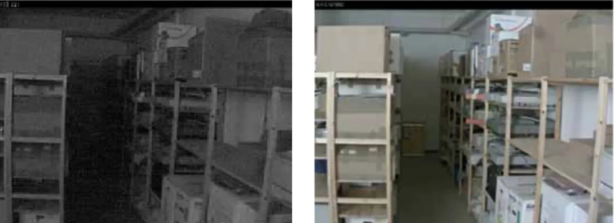 Figure 10. Comparison between a standard network camera and an AXIS Q1602 camera in a low-light  scene (0.3 lux)