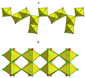 Figure 1-13. Two different types of edge and corner sharing chains; (a) Chains based onthe Y shape tetramer,47 (b) chain displaying a ladder-like type.61