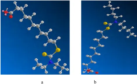 Figure 5 shows the optimized 3D models of modified dialkyl thiocarbamato undecanoic acids
