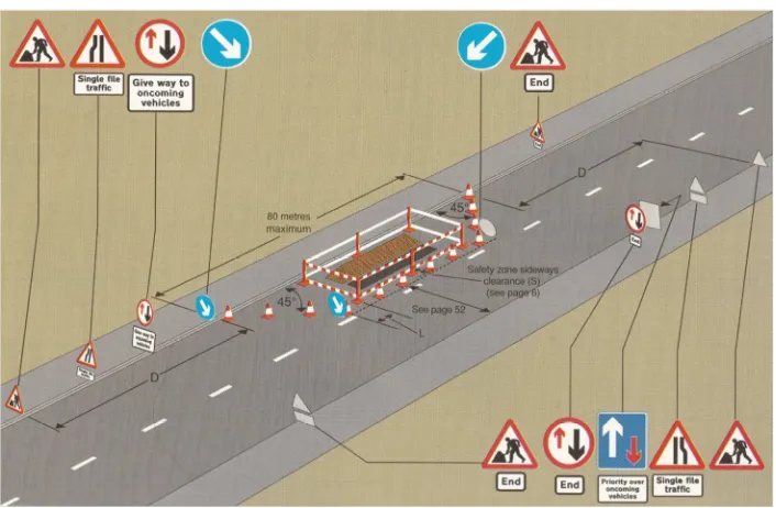 Figure 2.3: Typical site layout for shuttle-lane roadworks operated by priority signs 
