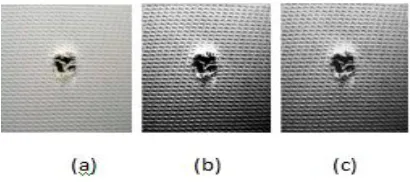 Figure 2. Dirty yarn type defect (a) Input, (b) Histogram equalizes image, (c) 2D dual tree 