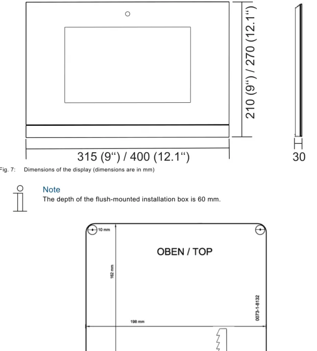 Fig. 8:  Dimensions of the drilling template for the flush-mounted installation box 8136/01 UP-500 (MD/U 6.1) (The Figure is not  shown to scale) 