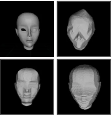Figure 3.4: Camera positioning, (Top left: Source Geometry, Top Right:CAVE corners, Bottom Right: eye-level, Bottom Left : ideal