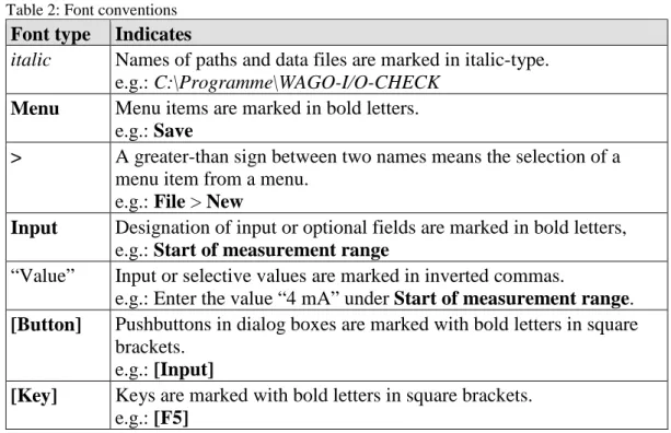 Table 2: Font conventions 