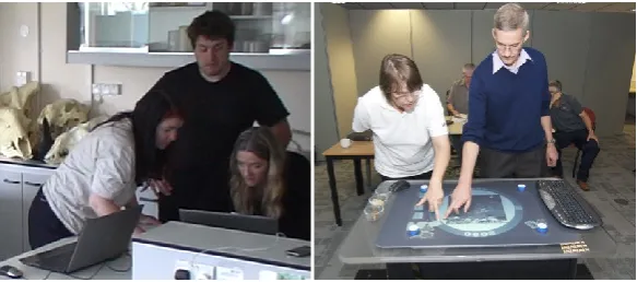 Fig. 12: Discussions around laptop (left) and tabletop (right) 
