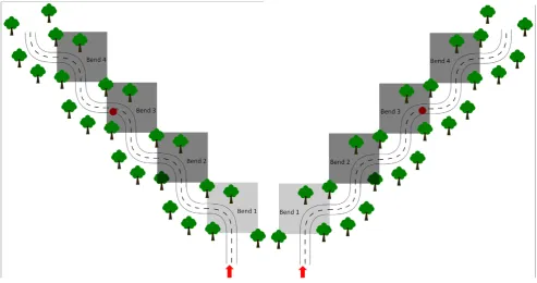 Figure 1. Schematic depictions of the road geometry of left-hand S-bends (left panel) and right-hand S-bends (right panel)