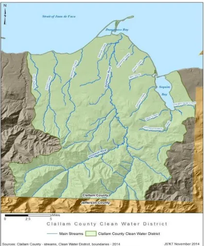 Figure 1b.  Map of the Dungeness River Watershed, including clean water district boundaries (2014)