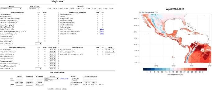 Figure  3.  (left)  Menu  for  prototype  web-based  analysis  and  visualization  system  for  viewing  regional  climate  model  output  for  Mesoamerican  and  the  Caribbean;  (right)  example  map  produced