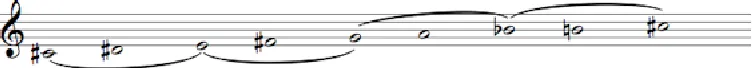 fig. 13 Exelixis, octatonic scale and the four “transposed trichords” that constitute it 