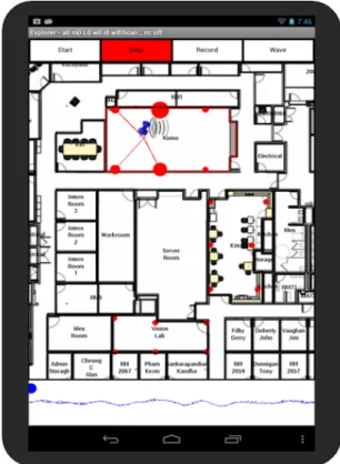 Fig. 2. Android App showing map of building. The App is streaming audio buffers to a processing server, which returns position estimates in real time.