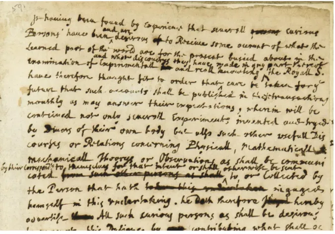 Figure  6.4  Holograph  note  by  Robert  Hooke  on  plans  to  resume  publication  of  the  Philosophical Transactions of the Royal Society, RS Cl.P/20/59 (no date)