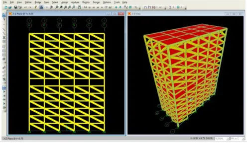 Figure 7. Model 2 showing Elevation at second frame and 3D view 