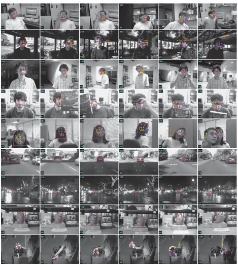 Fig. 1.Example frames of the tracking with video-speciﬁc parameters forIKPCA-speciﬁc ( V1–V9 (top to bottom)