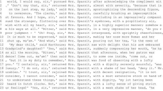 Figure 3. The 23 occurrences of Sparsit in suspensions in Hard Times.