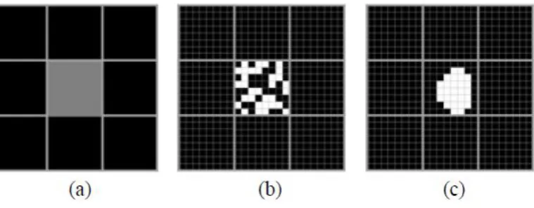 Figure 7. Super-resolution mapping when a patch is small, the class proportion of the central pixel is 0.5