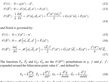 Figure 3(a). Employing the linear operators (10), the scalings εaverages (11) and noting that at1 = ε2 = ε3 = δ , the C ∗, (ni∗,di∗) = (n∗,d∗) for i = a,b,c, the equationsgoverning Delta activity in each cell type i at each order are:
