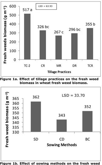 Figure 1a. Effect of tillage practices on the fresh weed 