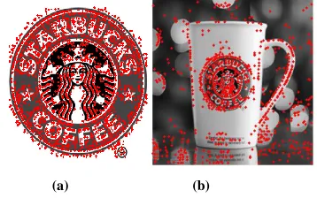 Fig. 3. (a) Reference logo image keypoints (b) Testing Frame keypoints extracted from the video 