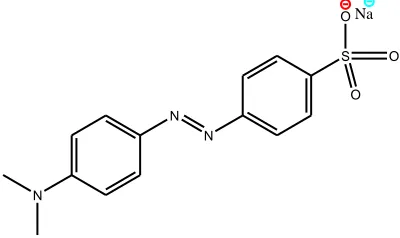 Figure 1.  Chemical structure of methyl orange (Sodium 4-{(4-dimethylamino) phenyldiazenyl}benzenesulfonate) 