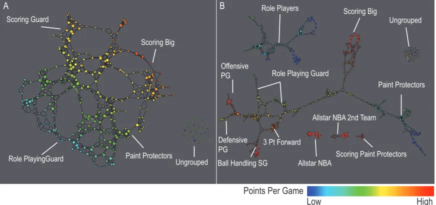 Figure 5 | The following map of players was constructed using the principal and secondary SVD filters at two different resolutions