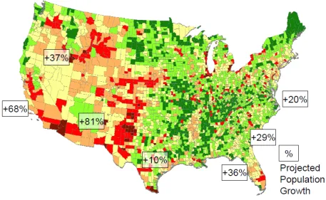 Figure   2.   Water   shortages   and   population   growth   (DOE,   2006).   