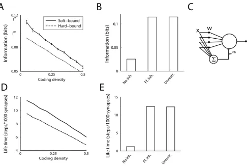 Figure 5. The effect of imbalance between potentiation and depression on the capacity measures for hard-bound plasticity