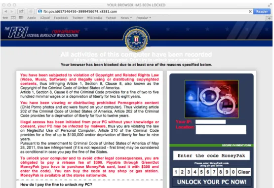 Figure 9: A Mac ransomware message purports to come from the FBI. Source: Malwarebytes,  
