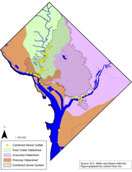 Figure 2. Washington DC Watersheds  (D.C. Water, 2013d). 